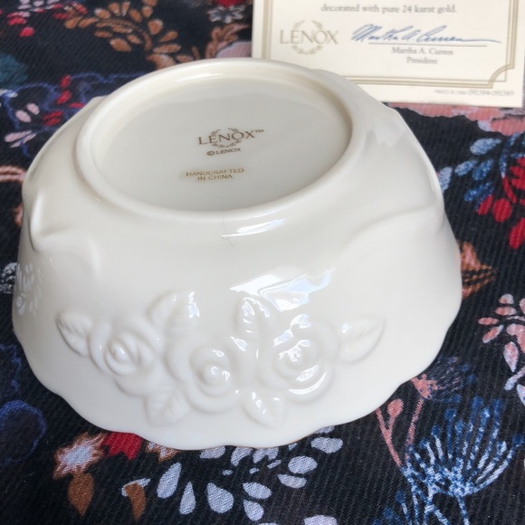 LENOX NIB Rose Blossom Bowl 4.5" Fine Bone China Pure 24K Gold COA Collectible - Picture 8 of 11